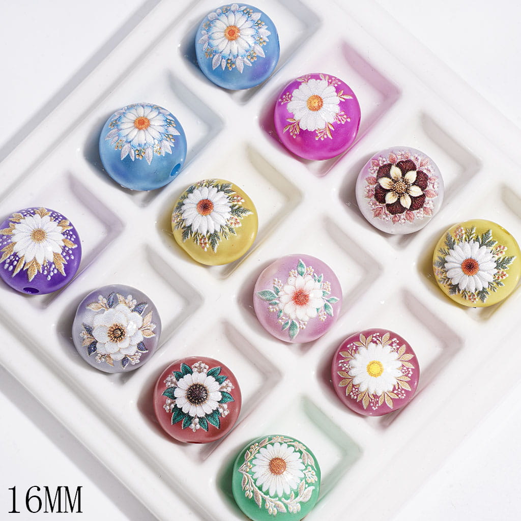 Daisy Flower Series Acrylic Beads for Bracelets, Pearlized Finish, 16MM, Multi-Color, Random Mix