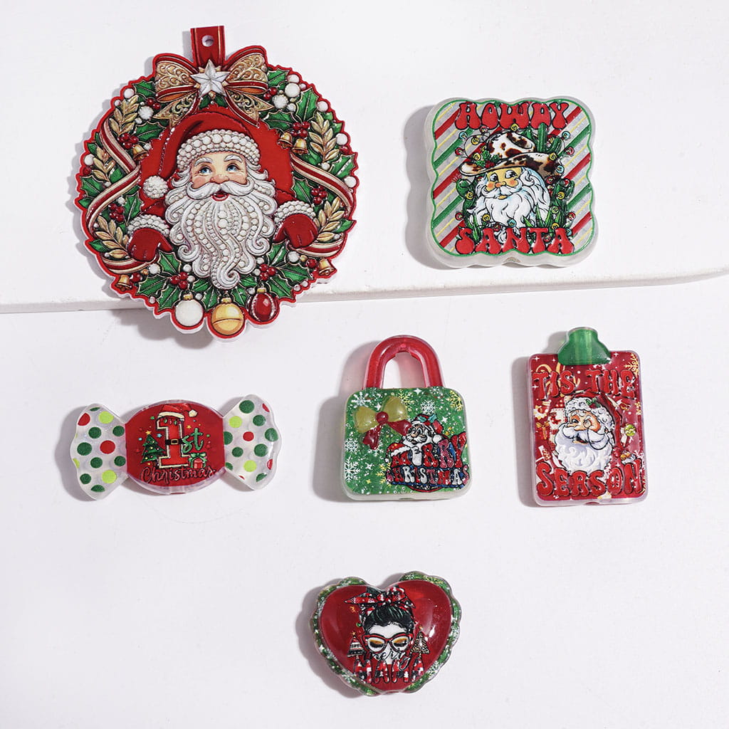 Christmas Santa Claus Series Acrylic Beads and Pendants, Random Mix