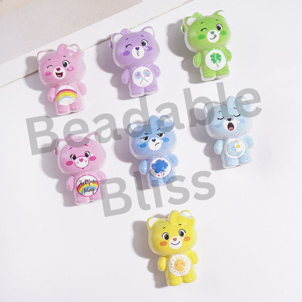Cute Rainbow Bear with Bowtie Acrylic Beads, Height 27MM, Various Colors, Random Mix