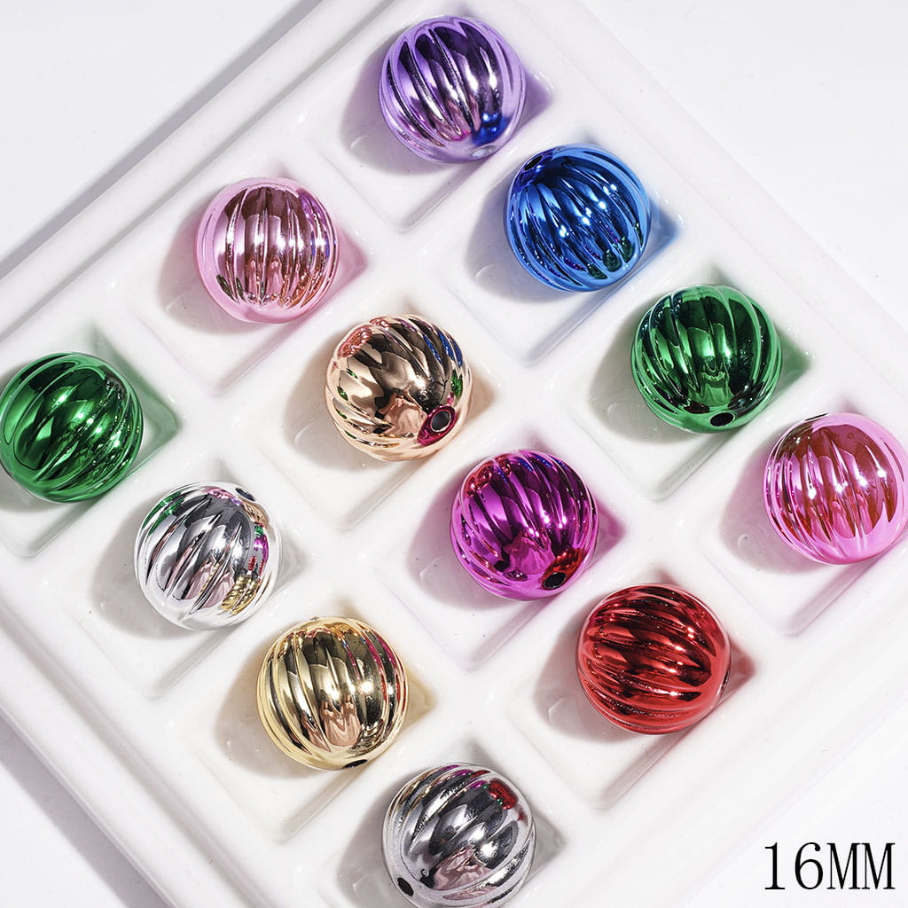 Multicolor Metallic Pumpkin Acrylic Beads, 16MM, Random Mix