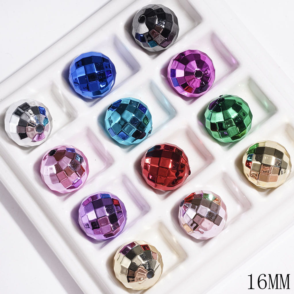 Metallic Disco Ball Acrylic Beads, 16MM, Multi-Color, Random Mix