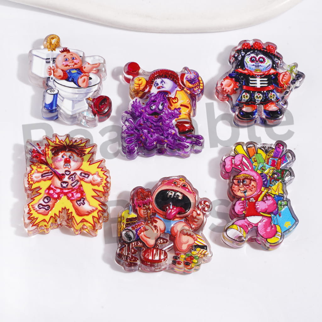 Semi-Clear Acrylic Beads Malformation Garbage Kids Character, Random Mix