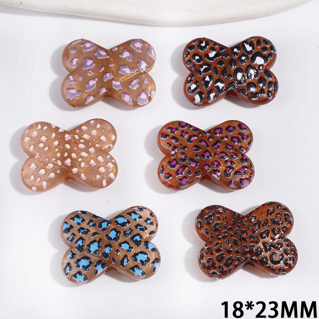 "X" Shaped Woundplast with Gold Glitter and Jaguar Prints Acrylic Beads, 18*23MM Multi-Color Random Mix