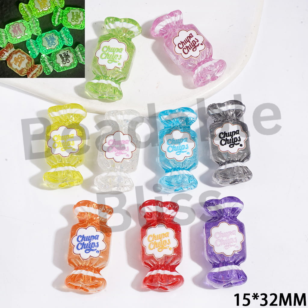 Luminous Acrylic Beads Candy Series with Glitter, 15*32MM Multi-Color Random Mix