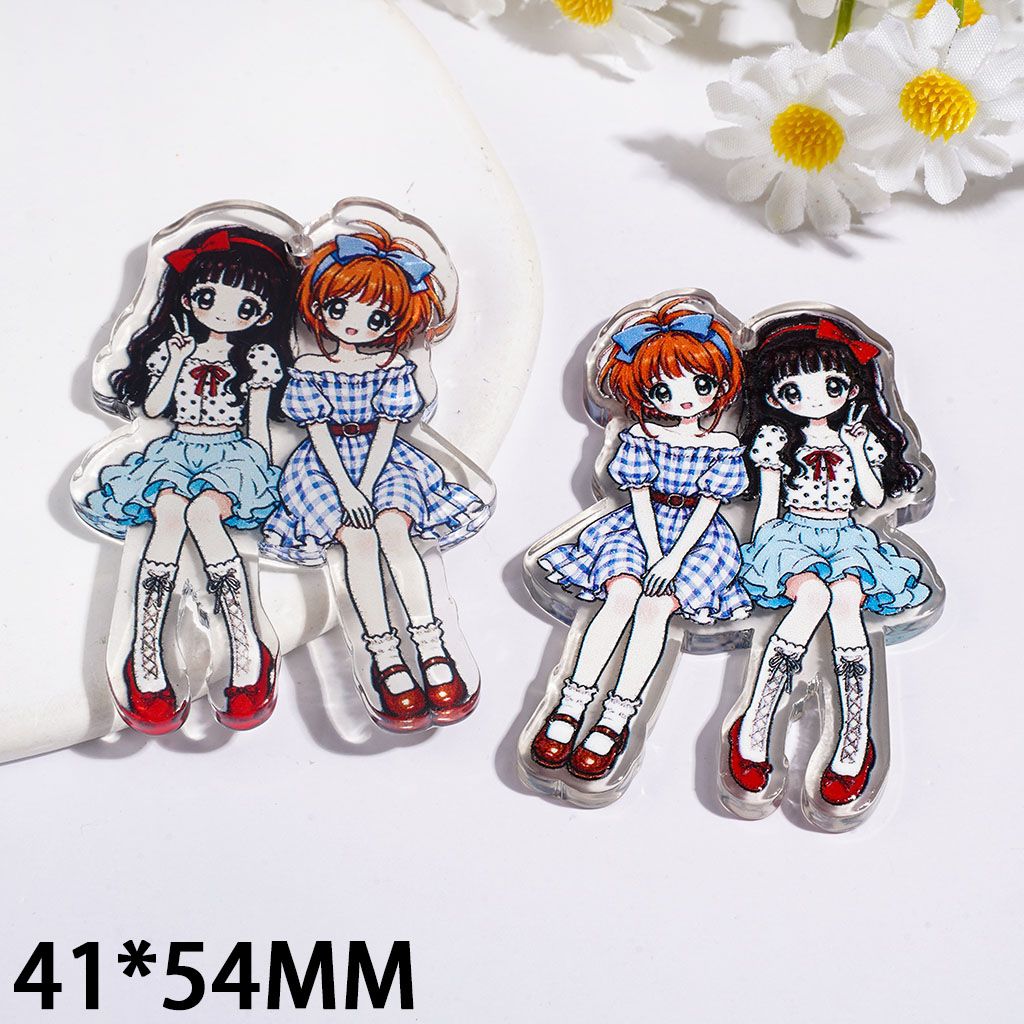 Acrylic Pendants Two Girl in Fashionable Dressing Style, 41*54MM