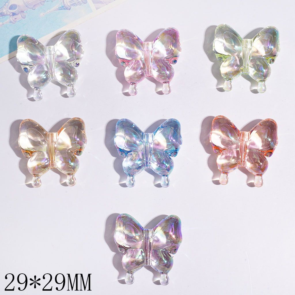 UV-Coated Acrylic Beads Butterfly, Clear, 29*29MM Multi-Color Random Mix