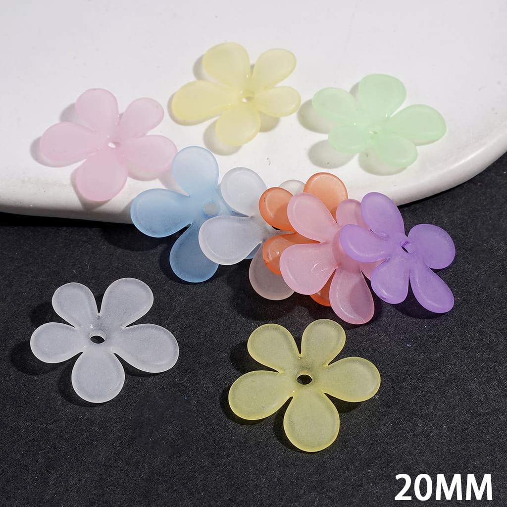 Matte Frosted Five Petaled Flower Acrylic Spacers Beads, 20MM, Multi-Color, Random Mix