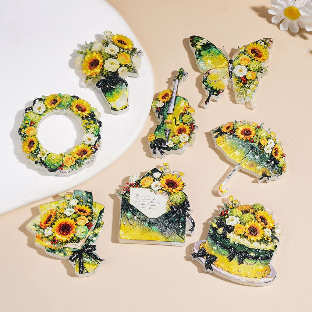 Envelope Flower Wreath Bouquet Umbrella Butterfly Violin Cake Acrylic Beads, Green Yellow Sunflower Series, Random Mix