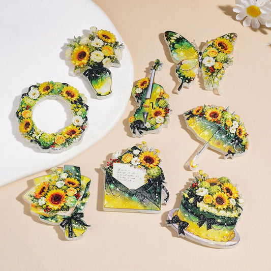 Envelope Flower Wreath Bouquet Umbrella Butterfly Violin Cake Acrylic Beads, Green Yellow Sunflower Series, Random Mix
