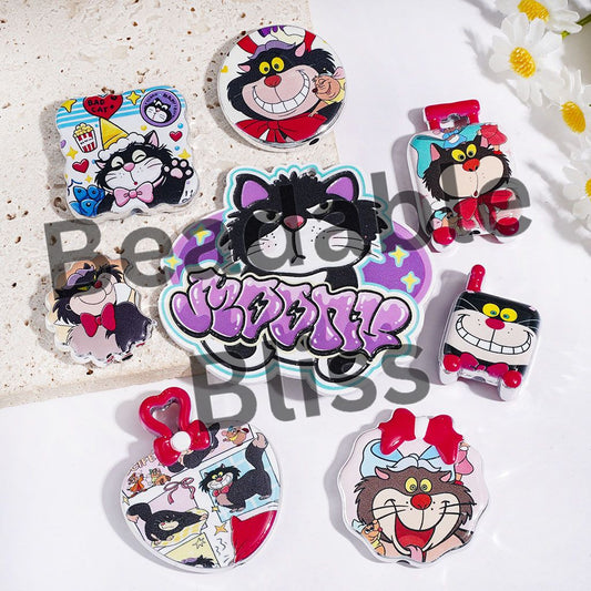 Acrylic Beads and Pendants Black Rebellious Cat Character Series, Random Mix