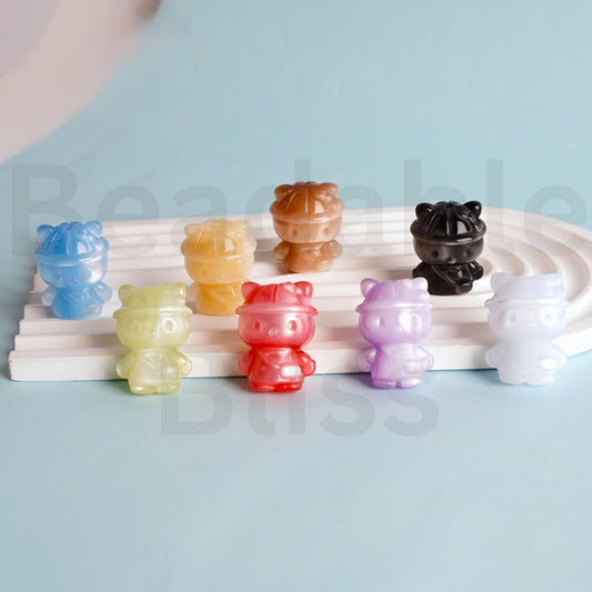Glossy Colorful Cute HK Kitten with Cap Hat Bag Acrylic Beads, Around 31*22MM