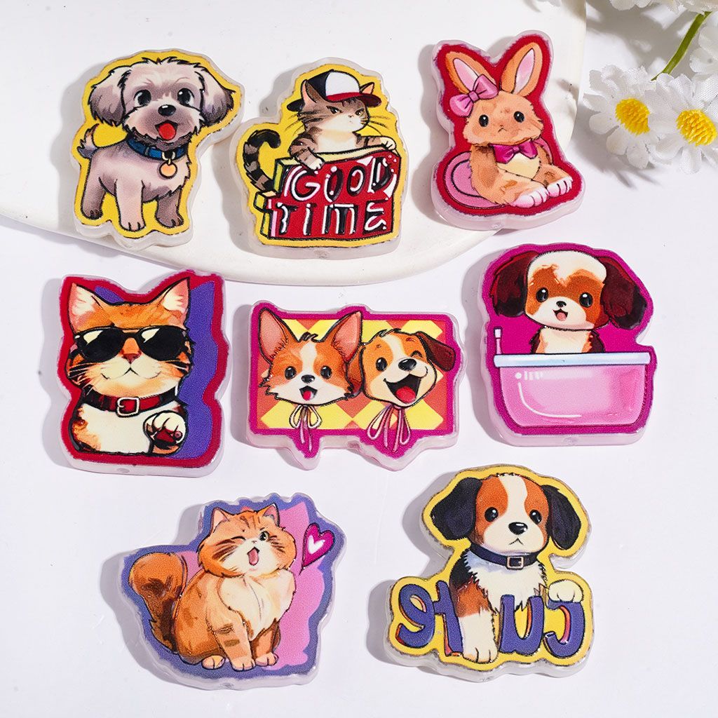 Animal Pet Dog & Bunny & Cat Acrylic Beads, Random Mix