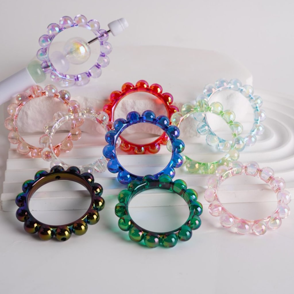 UV Coating Translucent Colorful Acrylic Loop Ring Beads, Around 43MM, Please Read the Description