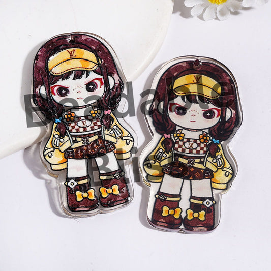 Fashion Girl in Single-Sided Print Acrylic Pendants, Semi-Color