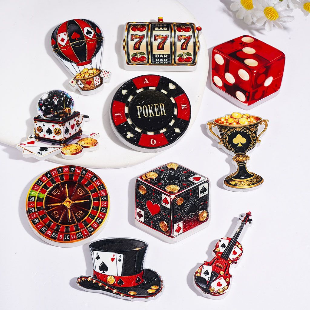 Acrylic Beads Magic Hat Violin Dice Trophy Series in Playing Card Style, Random Mix