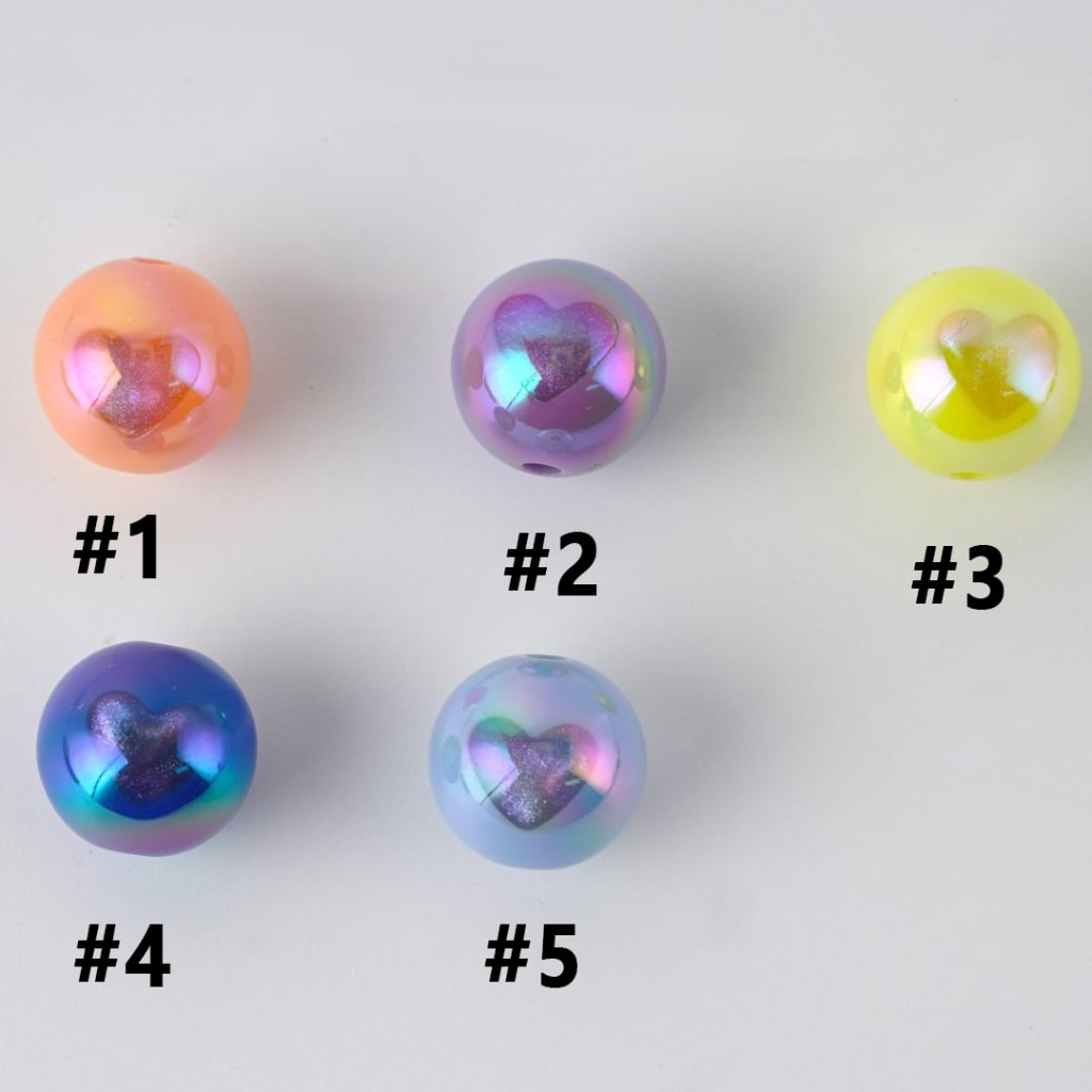 UV Coating Shiny Heart Prints Colorful Round Acrylic Beads, 16MM, Please Read the Description