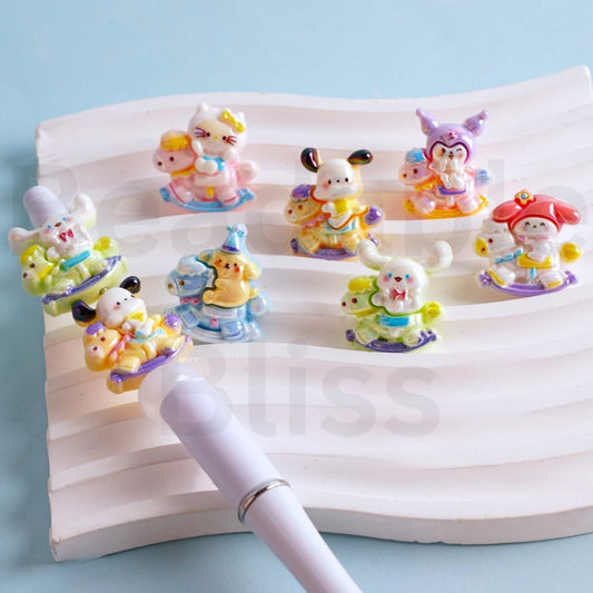 UVコーティング 光沢のあるキュートなサンリファミリー漫画アクリルビーズ 約23×23MM ランダムミックス