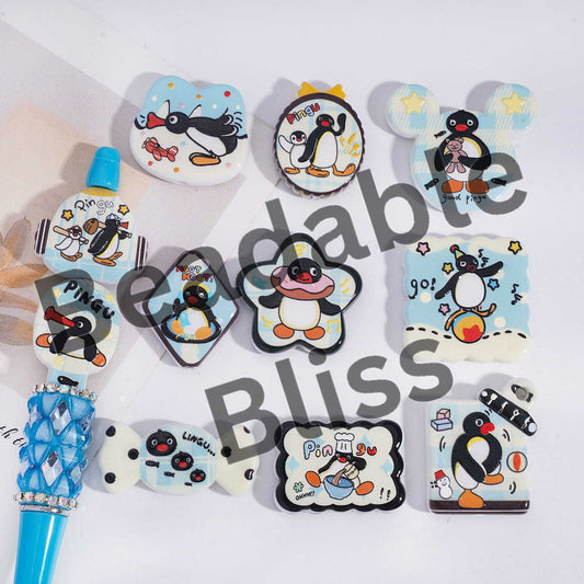 Acrylic Beads Pendant with Penguin Family Prints, Random Mix