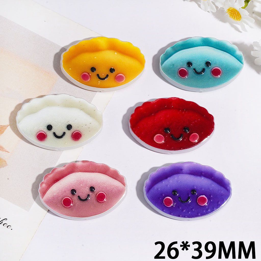 Acrylic Beads Dumpling with Smiling Face, Multi-Color, 26*39MM, Random Mix