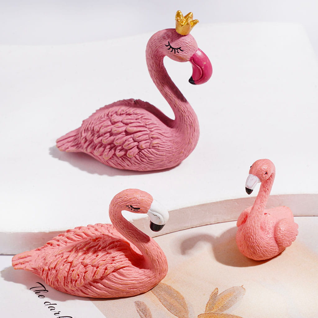 Pink Style Sleeping Flamingo Acrylic Beads, Small31 and Middle34 and Large51 Size, Random Mix