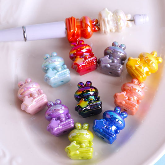 UVコーティング 光沢のあるかわいいウサギと星のアクリルビーズ 約20×24MM ランダムミックス