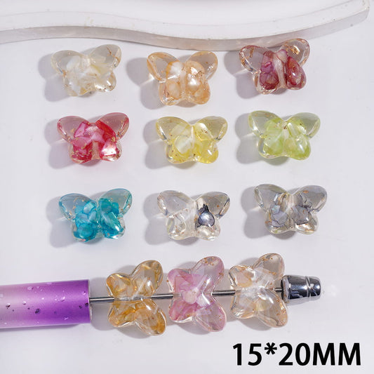 Acrylic Beads Clear Butterfly with Broken Shell Flakes and Gold Foil Papers Insides, 15*20MM, Random Mix