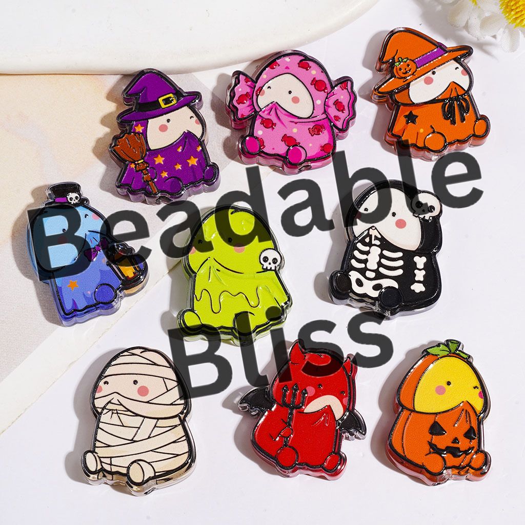 Acrylic Beads Candy Pumpkin Witch Skull Ghost Mummy Devil, Man Exclusive Theme in Halloween Costume, Random Mix