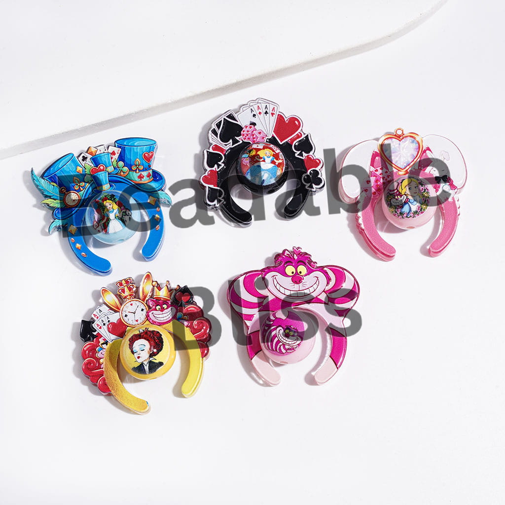Classic Animation Character Hairband and Round Beads Acrylic Beads, Girl Into Rabbit Hole Fantasy World Prints Series, Random Mix