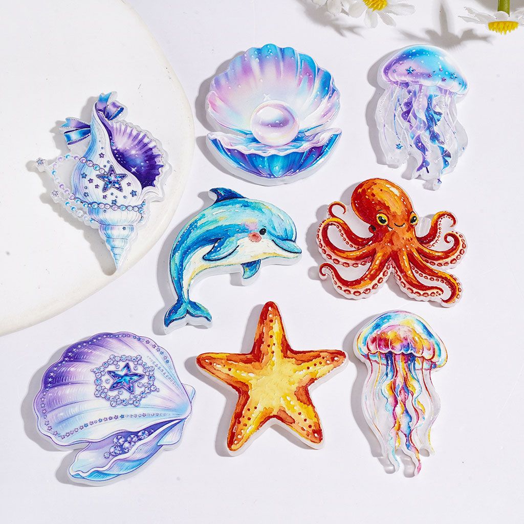 Ocean Marine Life Series Acrylic Beads, Starfish Jellyfish Shell Conch Octopus Dolphin, Random Mix