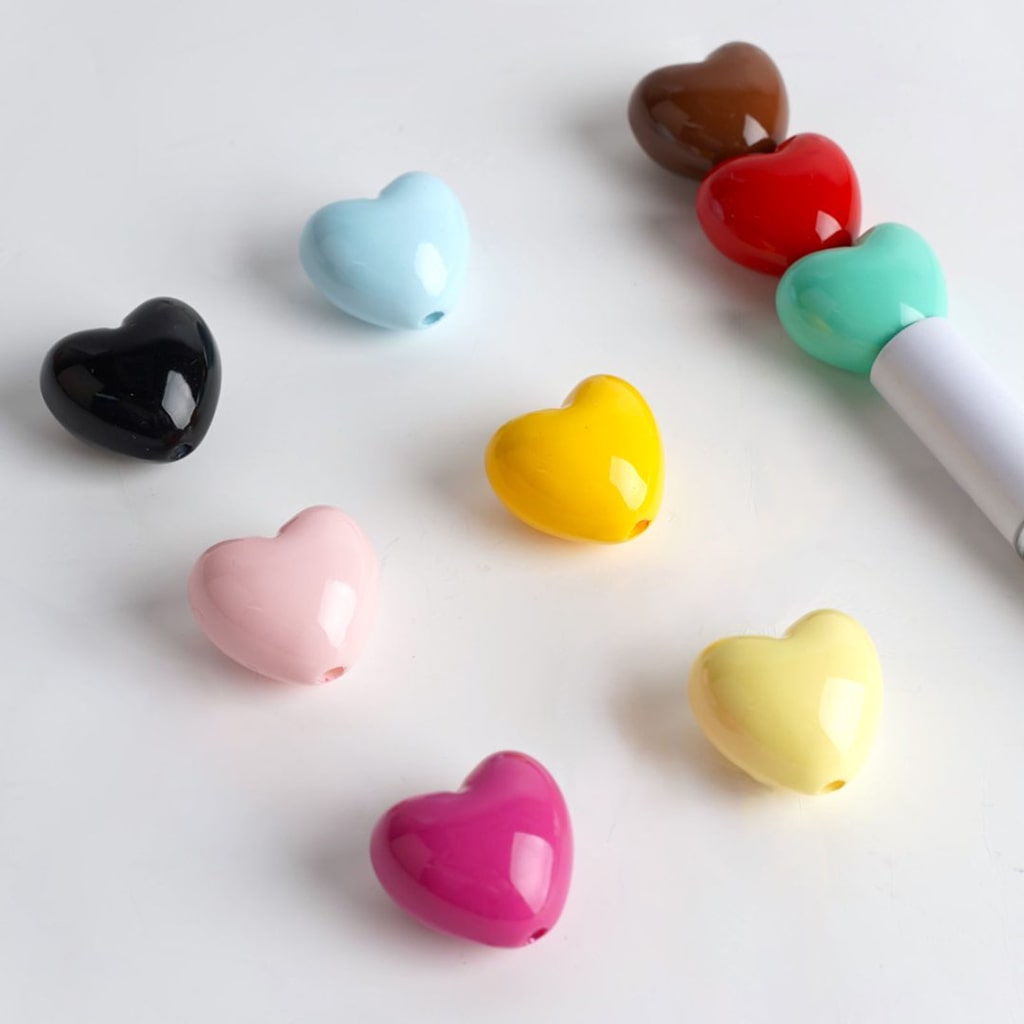 Glossy Opal Heart Acrylic Beads, 19mm by 22mm