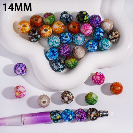 Acrylic Beads for Bracelets with Colorful Splash-Ink Spots, 14MM, Random Mix