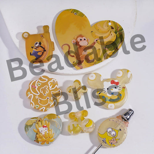 Acrylic Beads Pendants with Animal Yellow Banana Series, Random Mix