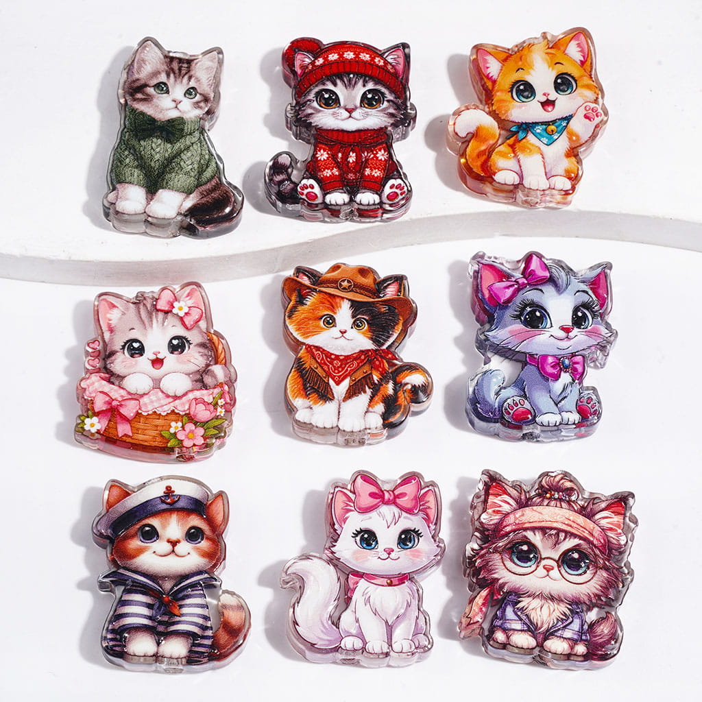 Acrylic Beads Diverse Style Cute Cat, Random Mix