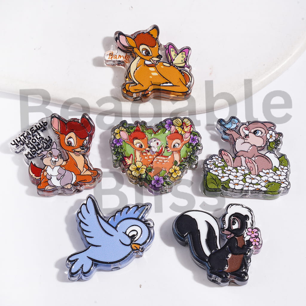 Cute Fawn Animal Character Series Acrylic Beads, Smei-Clear, Random Mix