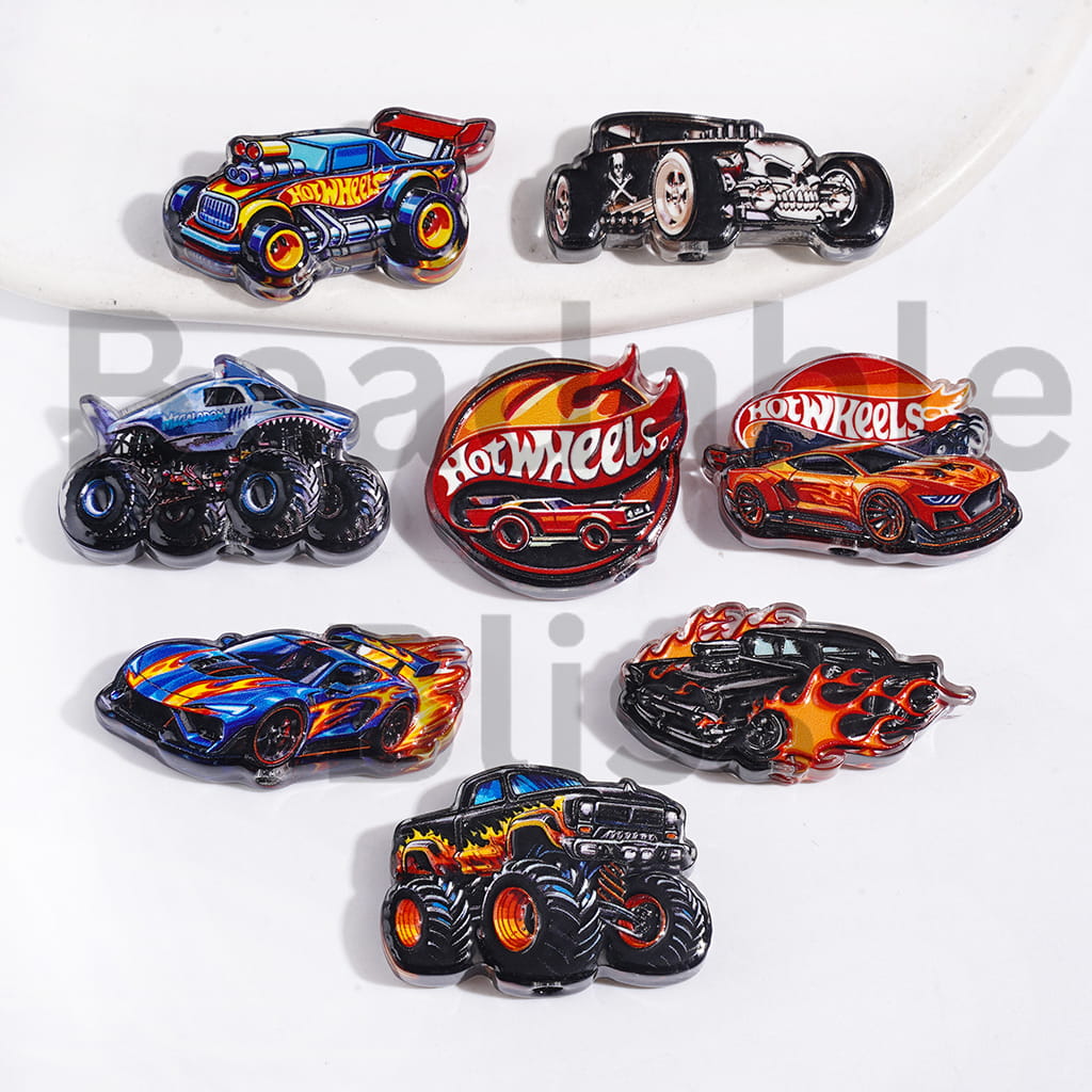 Flame Toy Car in Diverse Style Acrylic Beads, Semi-Clear, Random Mix