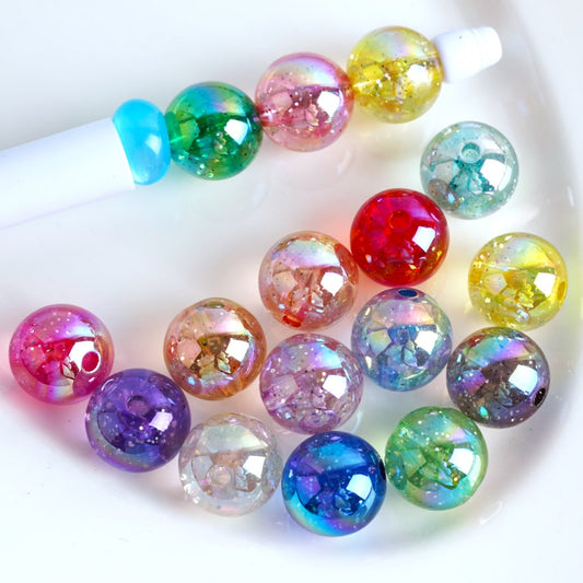 UV Coating Colorful Glittery Round Acrylic Beads, 16MM, Random Mix