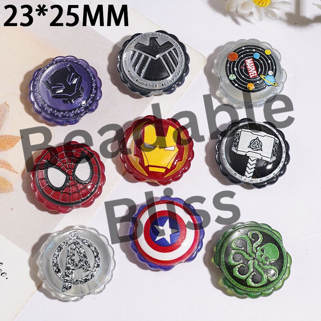 Acrylic Beads with Strong Superhero Character Badge Prints and Wavy Edge, Flower Shape, 23*25MM, Random Mix
