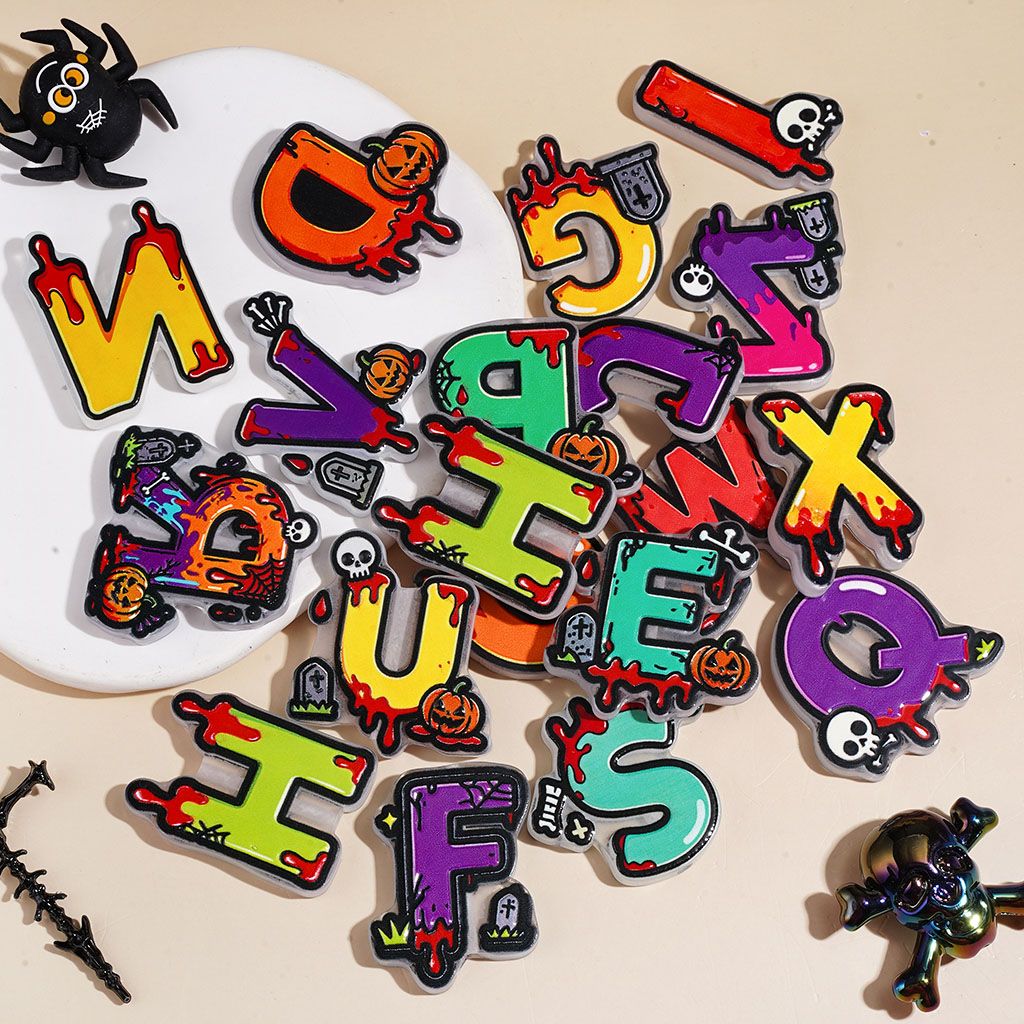 Acrylic Beads Halloween Style Alphabet All Letter with Red Liquid, Random Mix