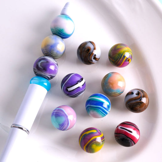 Colorful Stripes Abstract Art Design Round Acrylic Beads, 16MM, Please Read the Description