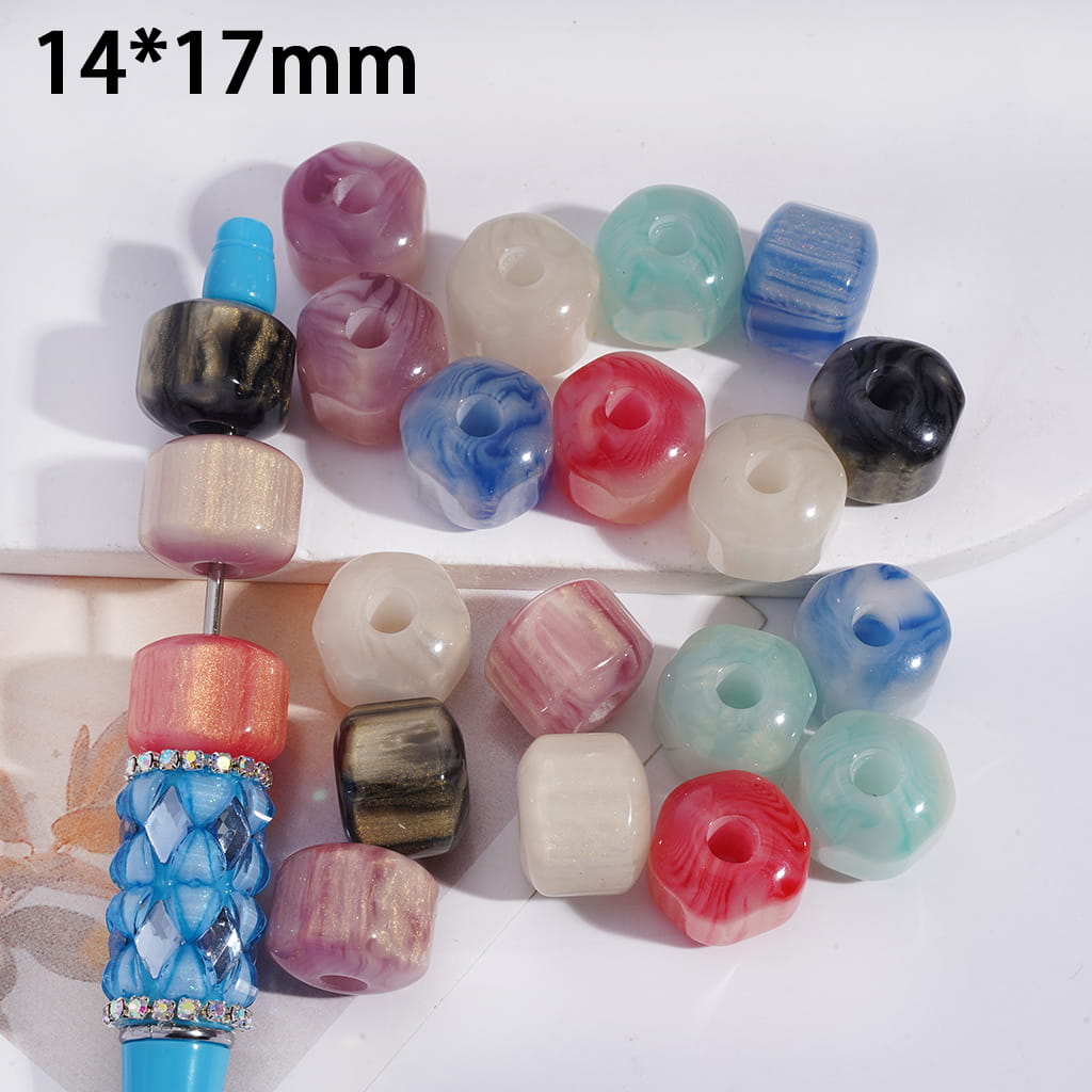Assorted colorful beads with a focus on size 14*17mm on a white background