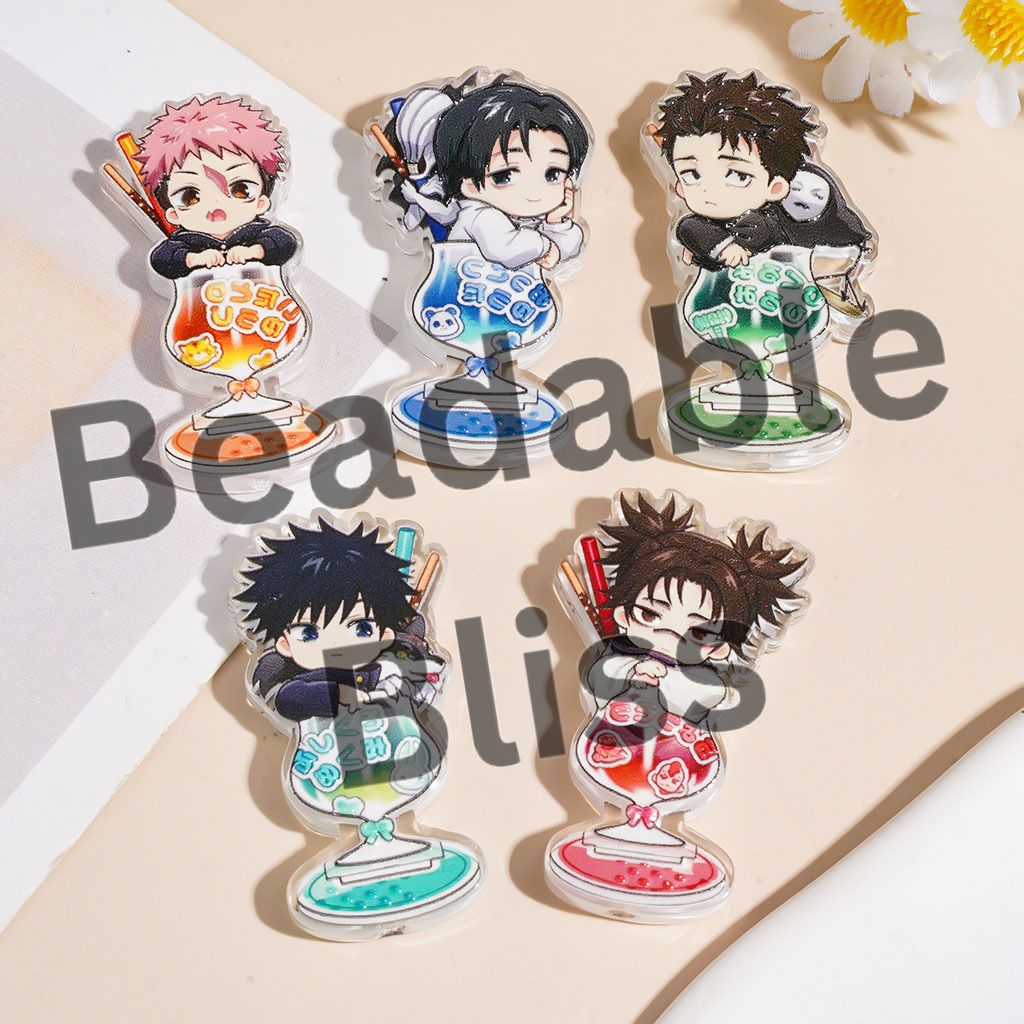 Goblet Wine Glass with Japanese Manga Students Character Acrylic Beads, Random Mix