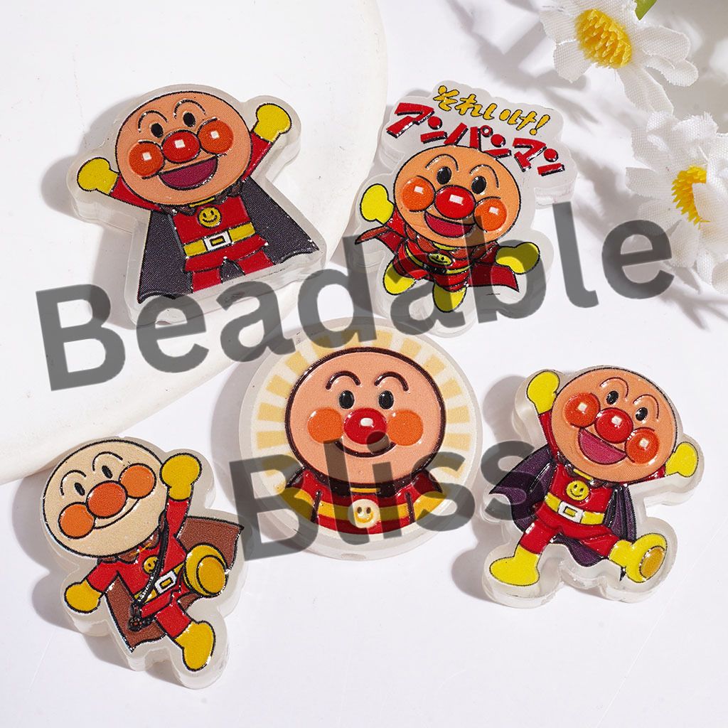 Cute Bread Superhero Character Series Acrylic Beads, Random Mix