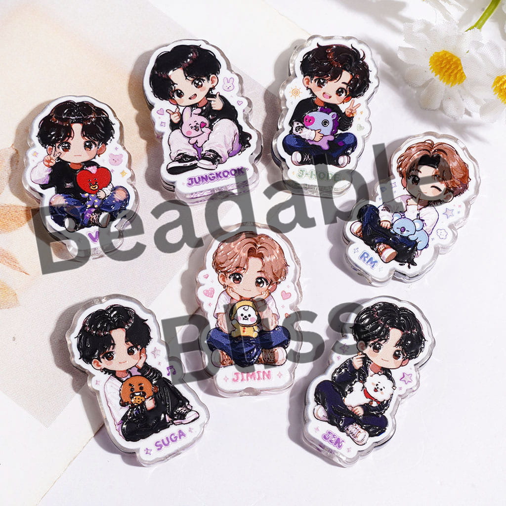 Acrylic Beads Korea Boy Group Theme, Semi-Clear, Random Mix