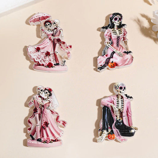 Acrylic Beads Skull Couple Wearing Dress and Suit in Pink Series, Random Mix