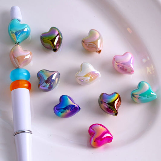 UV Coating Shiny Hearts Acrylic Beads, Around 15*17MM, Random Mix