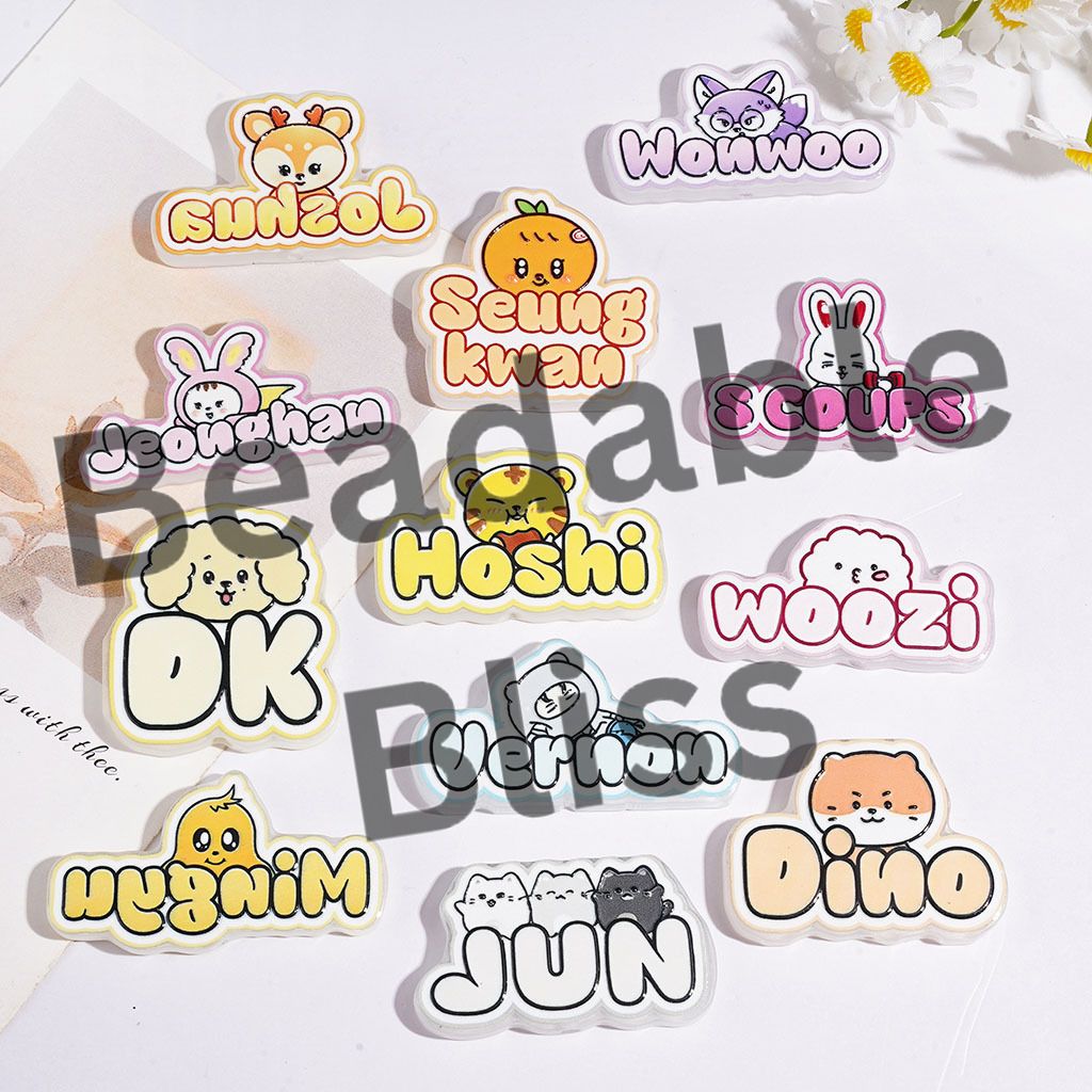 Korea Boy Group Member Animal Image and Name Text Series Acrylic Beads, Random Mix