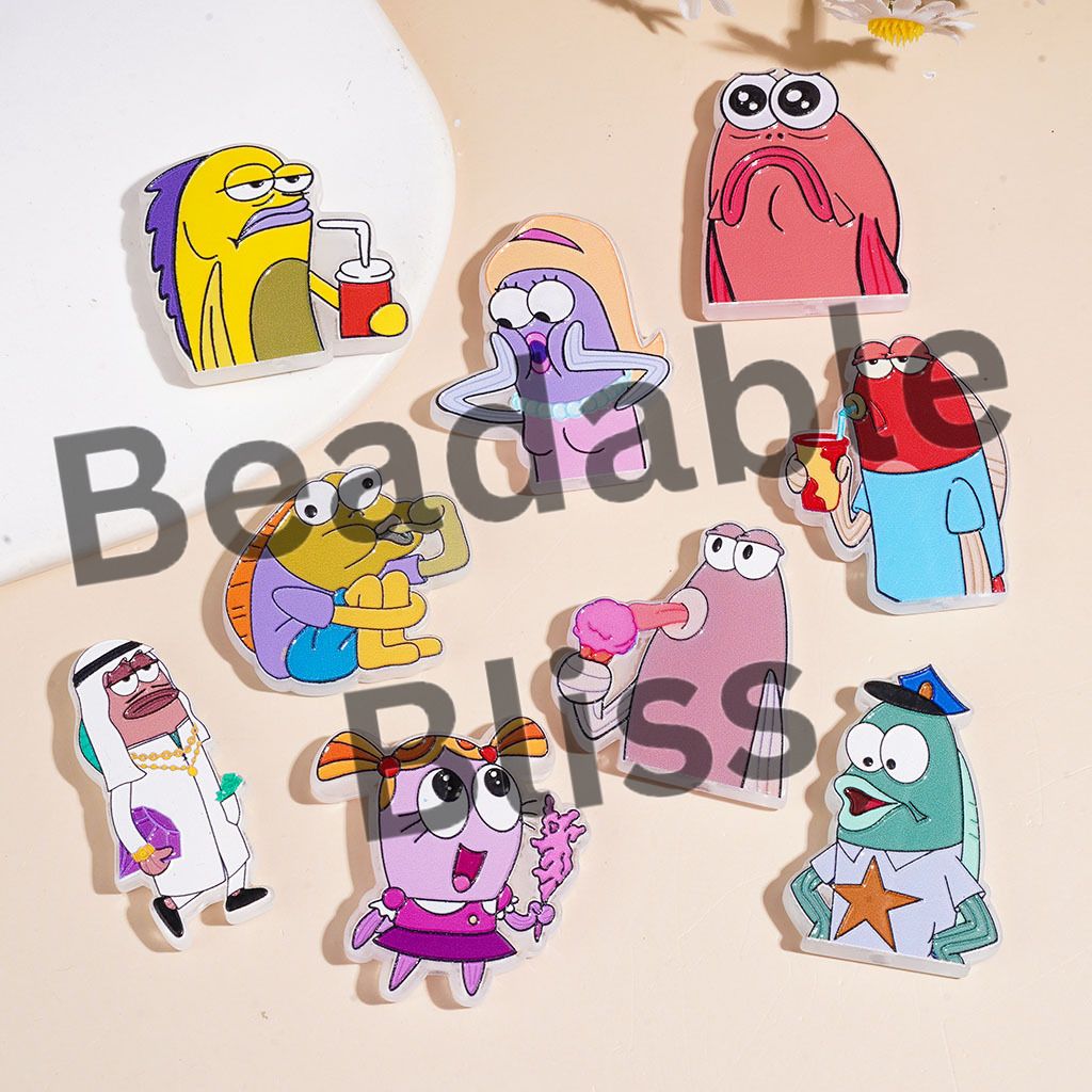 Acrylic Beads Diverse Moods Fish Series in Baby Sponge Character Theme, Random Mix