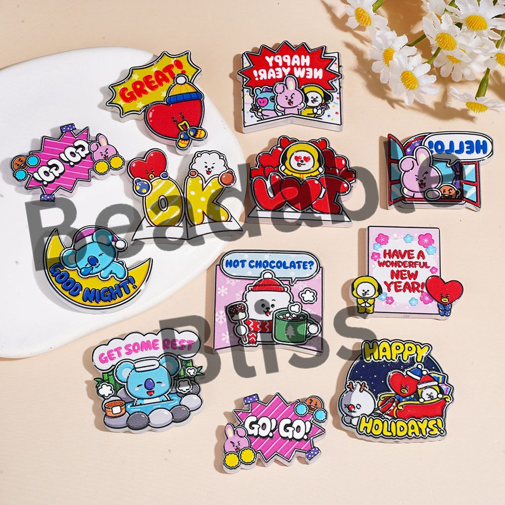 Korea Boy Group Member Image and Happy Festival Text Series Acrylic Beads, Random Mix