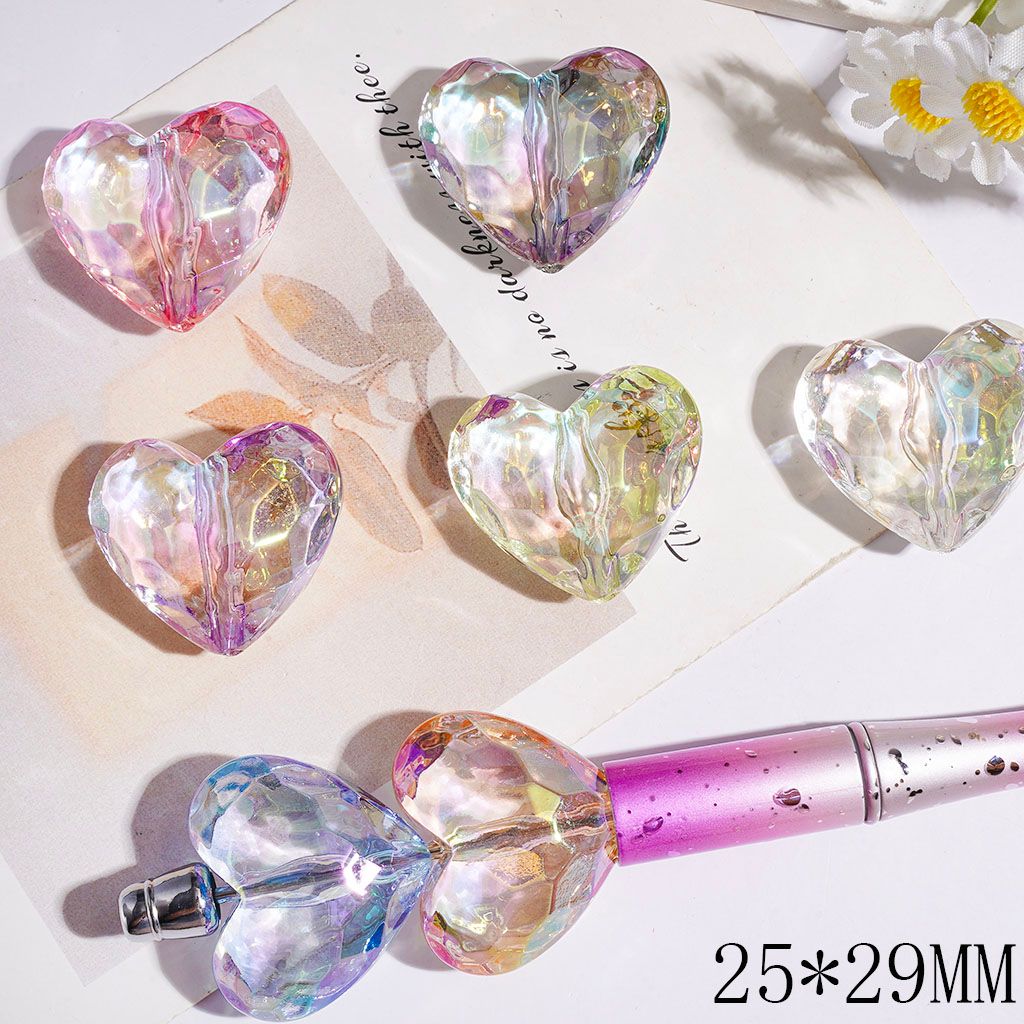 UV-Coated Acrylic Beads Heart, Clear, 25*29MM Multi-Color Random Mix
