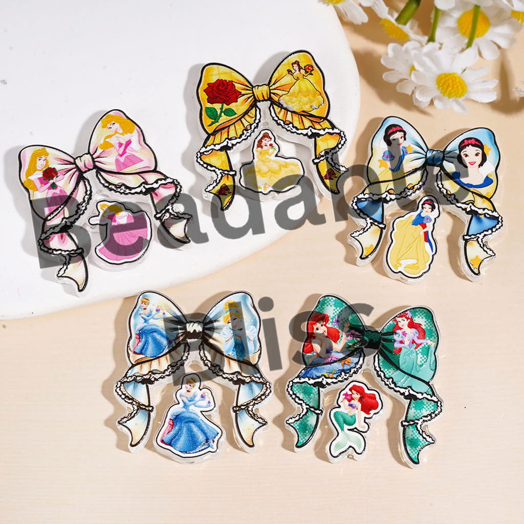 Classic Animation Beautiful Princess Character Series Acrylic Beads Bow and Decoration, Random Mix
